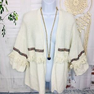 Off-White Fringe Cardigan with Colorful Detail